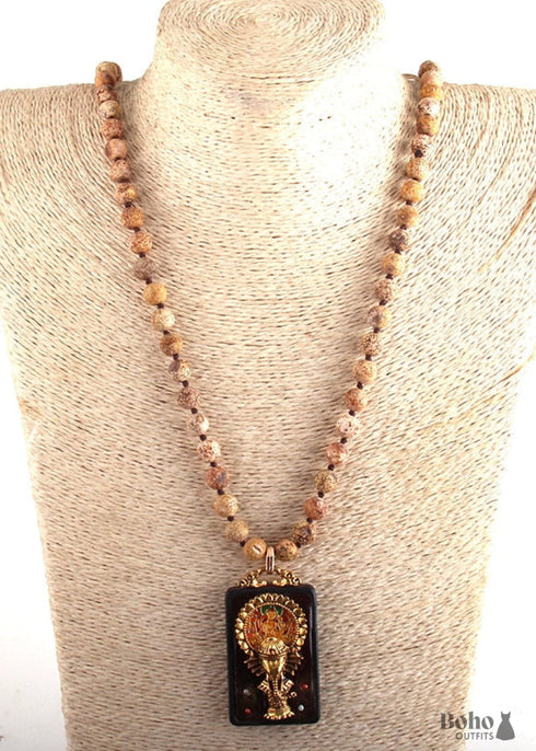 Boho Necklace, RH Precious Lava Stone, Ganesha Buddha